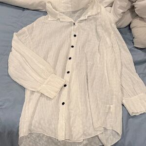 White Button-Up Shirt with Black Buttons